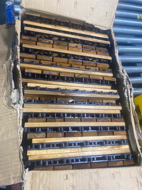 Photo 1 of 24 Sq Ft Interlocking Deck Tiles Snap Together Wood Flooring - 12 x 12 Acacia Hardwood Outdoor Flooring for Patio - Click Floor Decking Tile, Water Resistant Balcony Flooring, Wooden Parquet Flooring