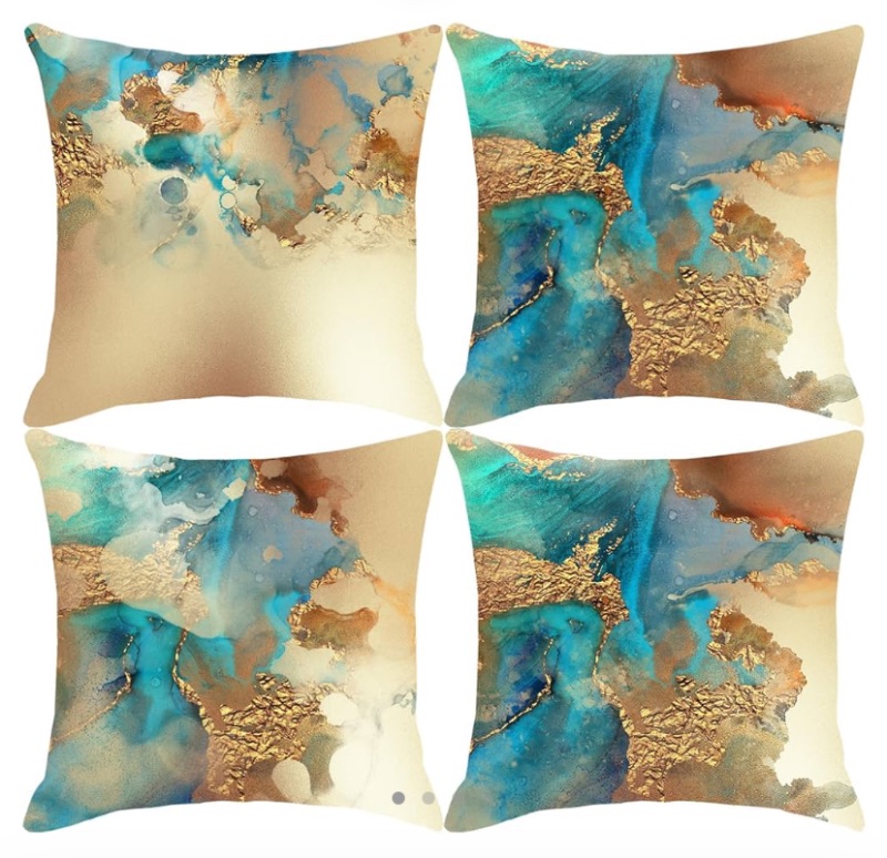 Photo 1 of ****USED** HOSTECCO Teal and Gold Throw Pillow Covers 18x18 inch Set of 4 Turquoise Gold Abstract Pillow Cases Modern Decorative Cushion Covers for Sofa Couch