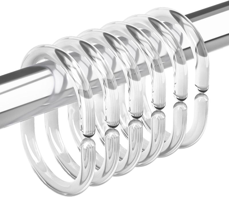 Photo 1 of ****USED** Amazer Plastic Shower Curtain Rings, Shower Curtain Hooks, 24 Pcs C Shaped Shower Hooks for Shower Curtain, Clear Shower Curtain Hooks for Bathroom