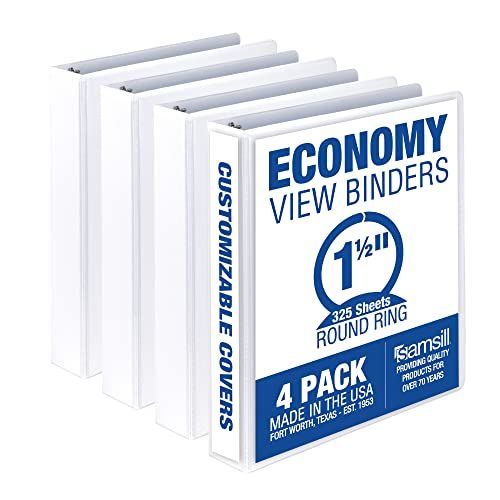 Photo 1 of **ONLY 2**Samsill Economy 1.5 Inch 3 Ring Binder Made in the USA Round Ring Binder Customizable Clear View Cover White 4 Pack (MP48557) 1.5-Inch White 4-Pa