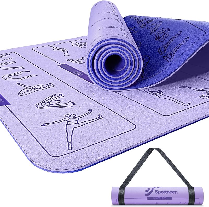 Photo 1 of **MINOR DAMAGE**Yoga Mat with Poses, Sportneer Yoga Mats for Women & Men, Non Slip Double-Sided, Exercise Mats for Home Workout - 24" Wide x 72" Long x 1/4" Thick - Exercise Mat Yoga Mat with Strap Home Gym
