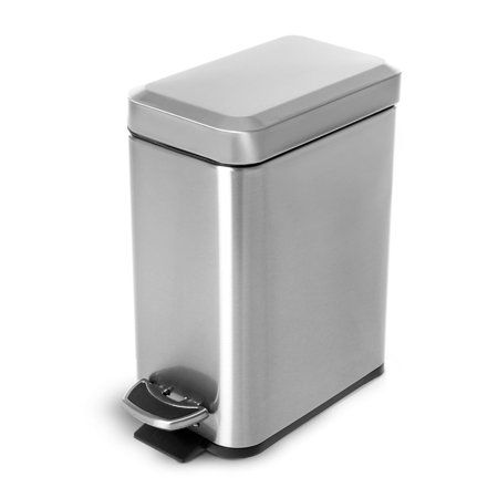 Photo 1 of 1.3 Gal. Stainless Steel Small Step-on Trash Can with Soft Close Lid and Slim Shape
