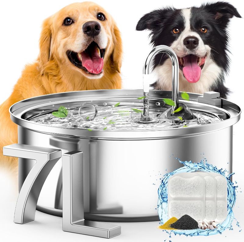 Photo 1 of **USED**oneisall Dog Water Fountain for Large Dogs,7L/230oz/1.8G Stainless Steel Dog Fountain Super Quiet with Triple Filtration,Great for Large Dogs Cats and Multi-Pet Home
