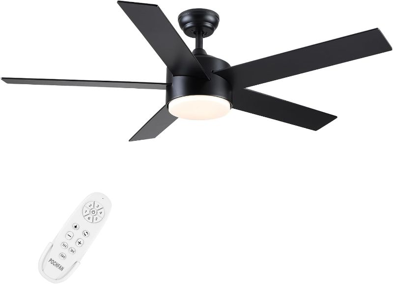 Photo 1 of **USED***
52 inch Black Ceiling Fans with Lights and Remote Control, LED Ceiling Fan Dimmable 3-Color 6-Speed, Wooden Quiet Reversible Modern Ceiling Fan for Bedroom, Living Room, Dining Room
