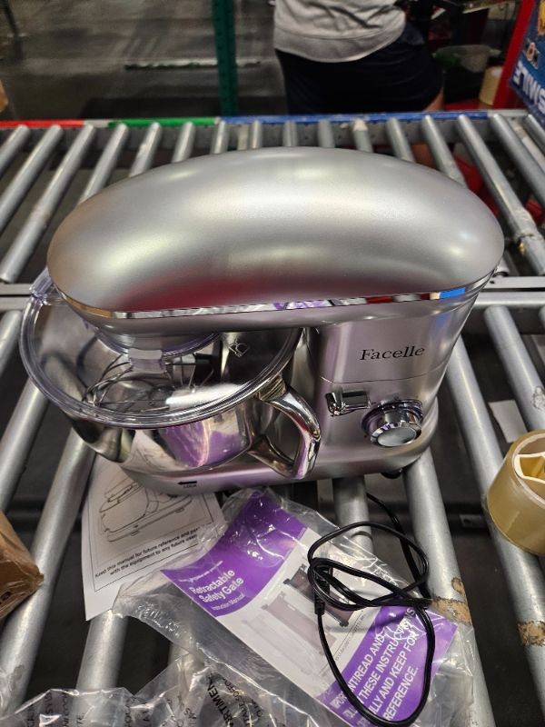 Photo 3 of **USED***
 Electric Stand Mixer, 660W 6 Speed Kitchen Mixer with Pulse Button, Attachments include 6.5 Quart Bowl, Dishwasher Safe Beater, Dough Hook, Whisk & Splash Guard for Baking,Cakes,Cookie(Silver)