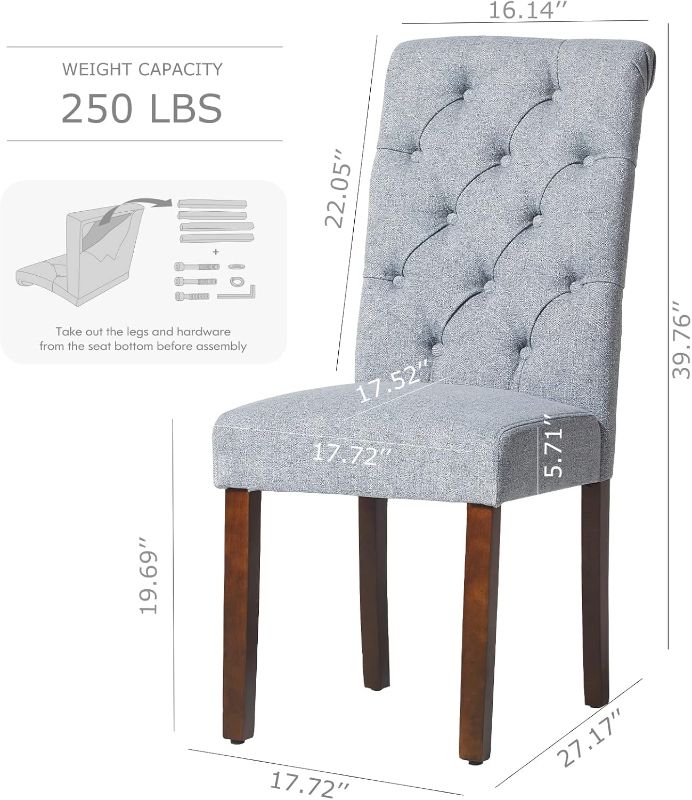 Photo 1 of ****SIMILAR*** COLAMY Button Tufted Dining Chairs Set of 2, Parsons Upholstered Fabric Dining Room Chairs Kitchen Chairs with Wood Legs and Padded Seat, Blue Fishbone