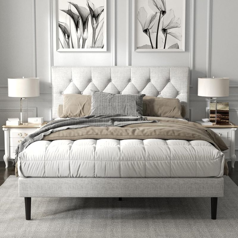 Photo 1 of ***STOCK PHOTO USED AS REFERENCE***
queen size beige fabric headboard with side rails and foot board