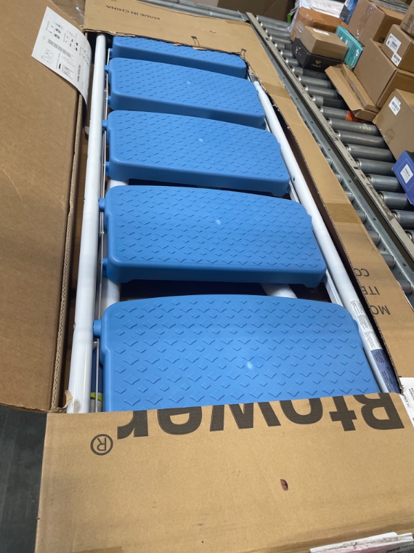 Photo 1 of HBTower 5 Step Ladder with Handrails, Folding Step Stool with Tool Platform, 330 LBS Portable Steel Ladder for Adults for Home Kitchen Library Office, Blue 5-Step with Handrail Blue