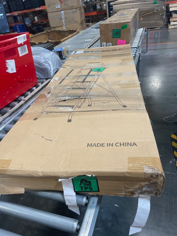 Photo 1 of HBTower 5 Step Ladder with Handrails, Folding Step Stool with Tool Platform, 330 LBS Portable Steel Ladder for Adults for Home Kitchen Library Office, Blue 5-Step with Handrail Blue