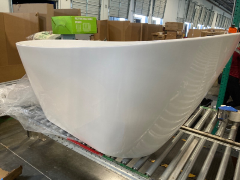 Photo 2 of 59" Freestanding Bathtub, White Acrylic Streamline Stand Alone Soaking Bath Tubs for Adult with Overflow and Drain in Chrome, cUPC Certified, Perfect for Your Bathroom-Allure