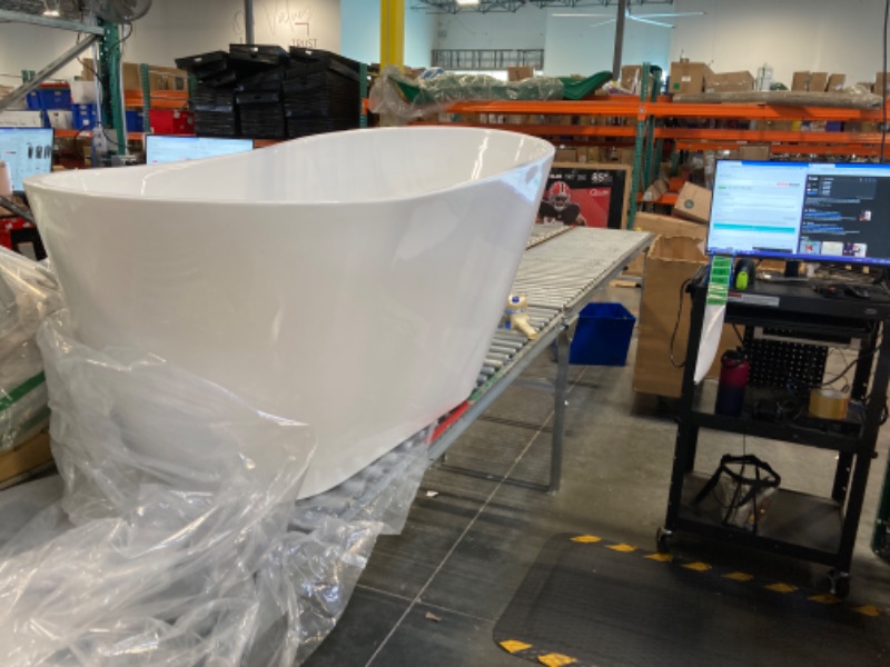 Photo 1 of 59" Freestanding Bathtub, White Acrylic Streamline Stand Alone Soaking Bath Tubs for Adult with Overflow and Drain in Chrome, cUPC Certified, Perfect for Your Bathroom-Allure