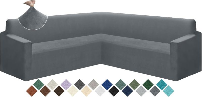 Photo 1 of ALIECOM Corner Sectional Sofa Cover L Shaped Couch Covers Velvet Magic Stretchy Soft U Shape Sofa Slipcovers Anti Slip Living Room Furniture Protector Cover for Pets Dogs Cats (Ash Grey, X-Large)