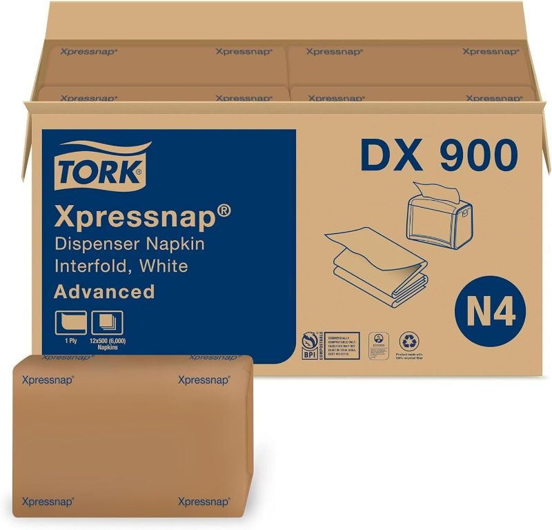 Photo 1 of ***THE BOX IS BROKEN***White Dispenser Napkin N4, Advanced, Interfold 1-ply, 13" x 8.5", 12 x 500 napkins, DX900