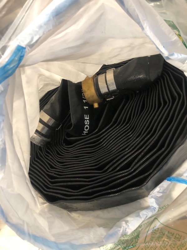 Photo 2 of 1.5" x 50' Black PVC Backwash and Discharge Hose for Swimming Pools, Heavy Duty Reinforced Flat Pool Hose with Aluminum Pin Lug Fittings