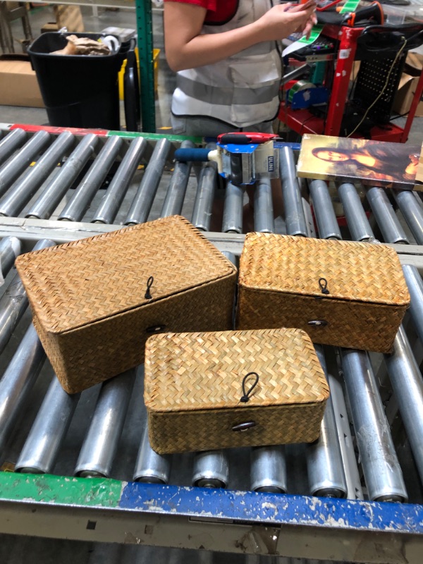 Photo 3 of 
Shelf Baskets with Lid Wicker Baskets with Lids, Nautral Seagrass Storage Baskets, Woven Rectangular Basket Bins (3)