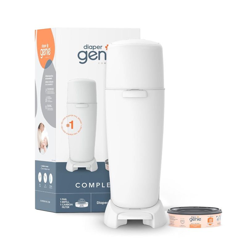 Photo 1 of 
Playtex Diaper Genie Complete Pail with Built-In Odor Controlling Antimicrobial, Includes Pail & 1 Refill, white 