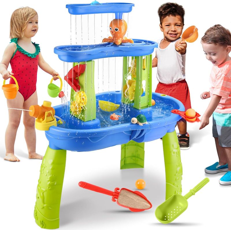 Photo 1 of 
Water Table for Toddlers 1-3 - Outdoor Kids Water Table - Sand Sensory Table Beach Summer Toys Sandbox 3-Tier Activity Table Outdside Water Toys Splash Table for Toddlers 3-5 4-8 Kids