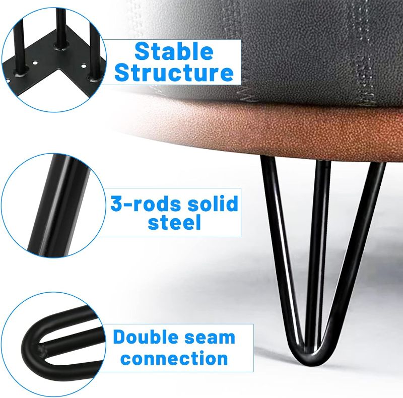 Photo 1 of 6 Inch Hairpin Table Legs, Metal Furniture Legs with 3 Solid Steel Rods, Heavy Duty Coffee Table Legs 880 lbs Load Capacity, Hairpin Desk Legs for Home DIY Cabinets, Sofas, Nightstands, Side Table