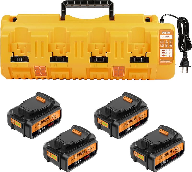 Photo 1 of 4Pack 20V 6.0Ah Battery Replacement for Dewalt 20volt Max Battery with DCB104 Charger Combo