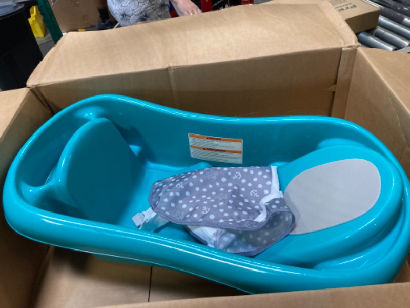 Photo 3 of ****USED**** NOT IN ORIGINAL The First Years Newborn to Toddler Baby Bath Tub - Convertible 3-in-1 Baby Tub with Removable Sling - Ages 0 to 24 Months - Sure Comfort - Teal Deluxe Tub Teal