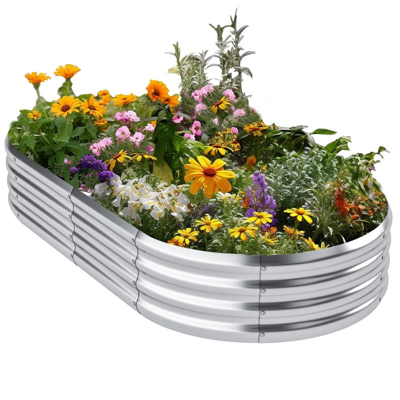 Photo 1 of ***Missing The Screws To Assemble***Galvanized Raised Garden Bed Outdoor,Oval Large Metal Garden Bed Planter Box, Raised Beds for Gardening,Silver(6×3×1ft)