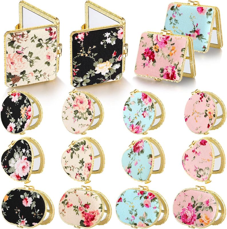 Photo 1 of ***USED** Blulu 16 Pieces Compact Mirror for Purse Flower Small Compact Mirror Gift Makeup Mirror Floral Pocket Mirror Retro Folding Portable Travel Mirror for Girls Women(Gold Edge)
