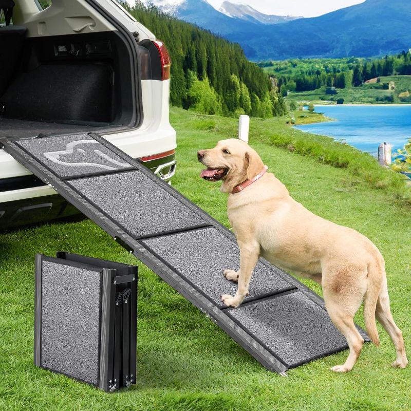 Photo 1 of Dog Ramp for Car, 63" Long & 17" Wide Folding Portable Pet Stair Ramp with Non-Slip Rug Surface, Extra Wide Dog Steps for Medium & Large Dogs Up to 250LBS Enter a Car, SUV & Truck
