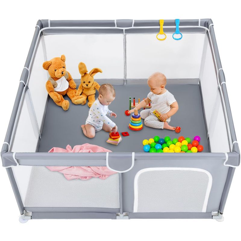 Photo 2 of ***USED** TODALE Baby Playpen 50”×50” Gray Playpen for Babies and Toddlers, Safe & Sturdy, Small Baby Play Yard with Anti-Slip Base & Breathable Mesh- Indoor & Outdoor Baby Play Pen for Toddler & Infant 50x50x27 Inch (Pack of 1) Gray