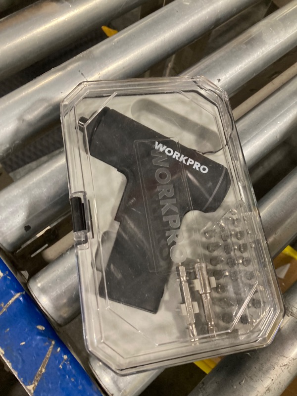 Photo 1 of WORKPRO Electric Cordless Screwdriver Set, 4V USB Rechargeable Lithium-ion Battery Power Screwdriver Kit with LED Light, Screw Gun with 28pcs Accessories for Home, Office, Apartment Repair Black