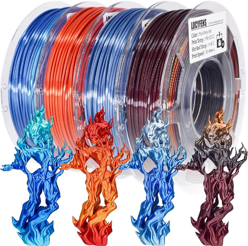 Photo 1 of 3D Printer Filament Bundle, PLA Filament Silk Shiny PLA Filament 1.75mm +/- 0.02mm, 3D Printing Filament 200g x 4 Spools