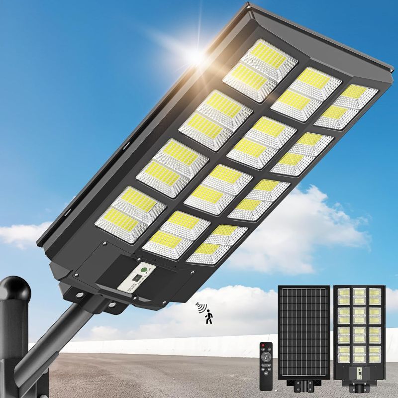 Photo 1 of 3200W Solar Street Lights Outdoor 240000 Lumens Solar Flood Lights with Remote Control & Motion Sensor, Waterproof IP66 Dusk to Dawn Solar Lights for Garden,Yard, Path, Parking 
