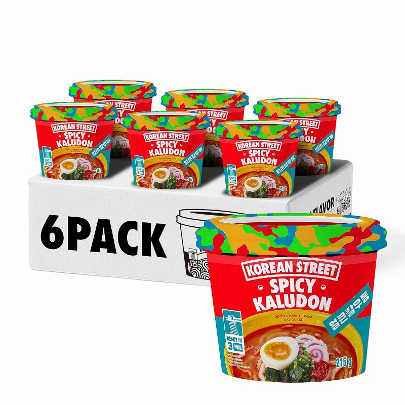 Photo 1 of [Korean Street] Kaludon Spicy (6 Pack)- Korean Instant Udon Noodle Bowl, Quick & Easy Korean thick chewy noodle soup