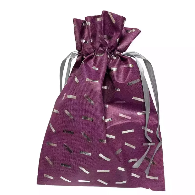 Photo 1 of 25 x Large 18" Purple Fabric Gift Bags w/ Silver Ribbon | Christine Taylor CTC