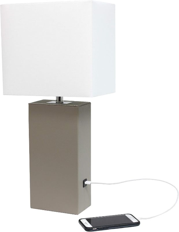 Photo 1 of ****USED*** Elegant Designs LT1053-GRY Modern Leather Table Lamp with USB and White Fabric Shade, Grey (Pack of 4)