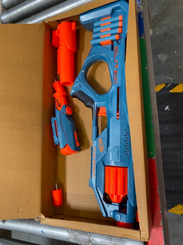 Photo 3 of *** NOT FUNCTIONAL****** FOR PARTS ONLY ** NO RETUNRS***

Nerf Elite 2.0 Eaglepoint RD-8 Blaster - 8-Dart Drum, Detachable Scope and Barrel, 16 Official Elite Darts, Bolt Action Frustration-Free Packaging