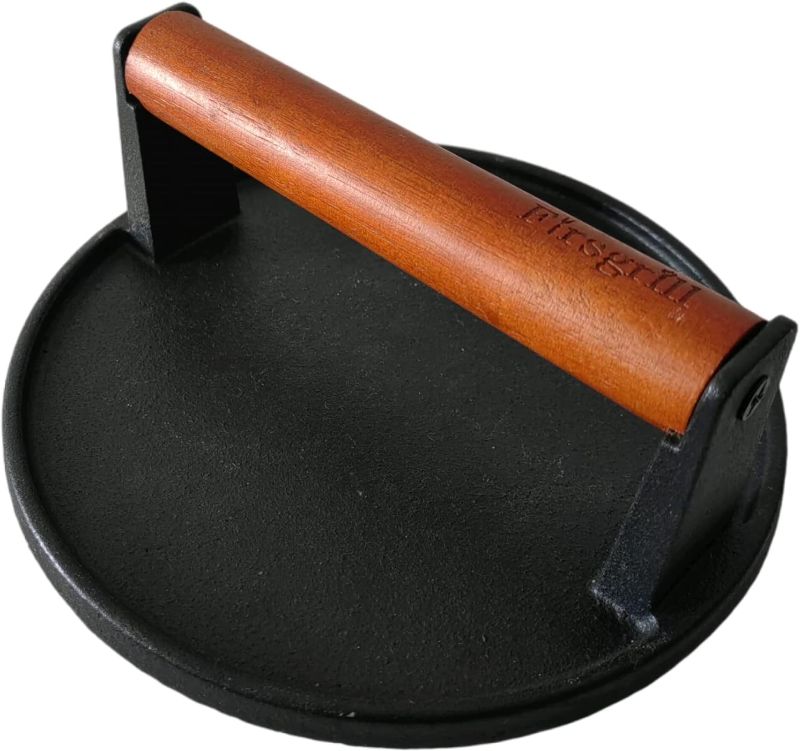 Photo 1 of ,Heavy-Duty Cast Iron Smash Burger Press Meat Steak With Wood Handle for Blackstone Camp chef Pitboss Weber Griddle Grills(Round)