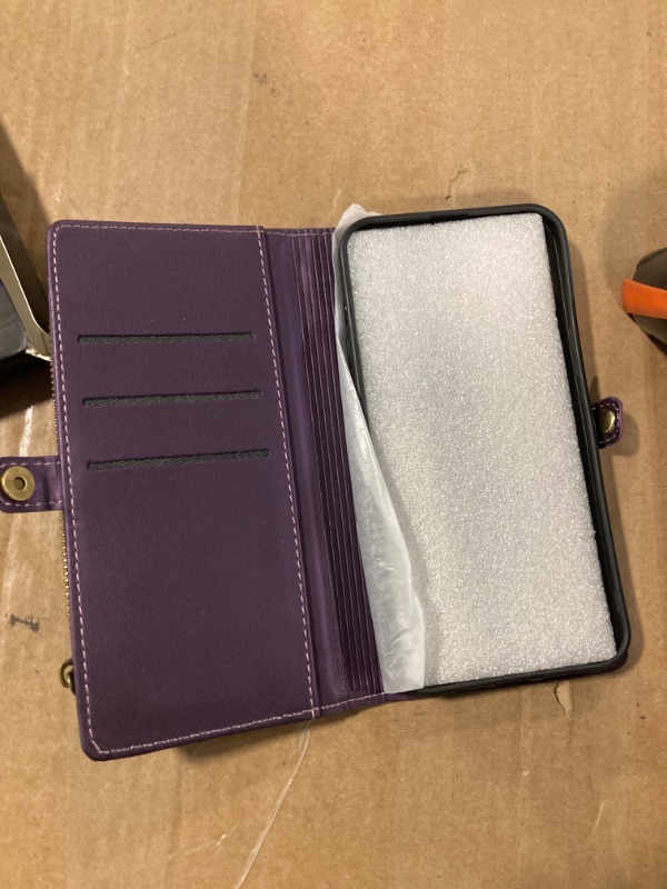 Photo 4 of ***USED***Defencase Compatible with iPhone 13 Pro Max Case Wallet with RFID Blocking Card Holder for Women Men, PU Leather Magnetic Snap Flip Zipper Strap Wallet Phone Case Fit for iPhone 13 Pro Max 6.7, Purple