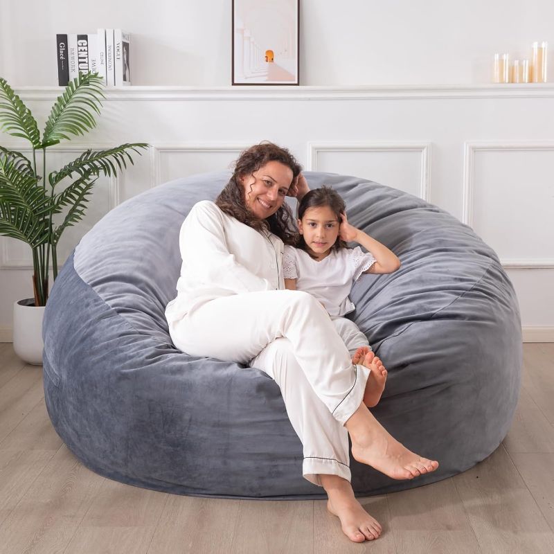 Photo 1 of [Velvet Fabric] Large Bean Bag Chair: 3 ft Memory Foam Bean Bag Chairs for Teens with Filling,Kids Bean Bag Chair with Filler Included,Soft Faux Fur Fabric,Fog Grey,3 Foot
***Stock Photo Is Similar Item, Not Exact***