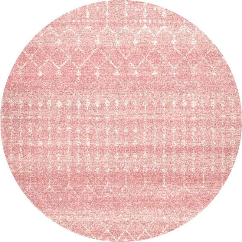 Photo 1 of  Round Moroccan Blythe Area Rug, Pink, Faded Bohemian Design, Stain Resistant, For Bedroom, Dining Room, Living Room, Hallway, Office, Kitchen, Entryway