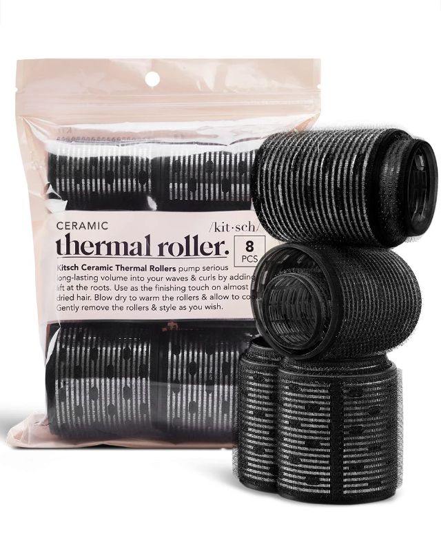 Photo 1 of (3 Pack) Kitsch Ceramic Thermal Hair Rollers - 8pcs Black (Rod, 1.5/2/2.25-inch, Ceramic, Self Grip, Hair Roller, For Long Hair, Volume, Assorted Size, Pack of 8--- 24 In Total)
