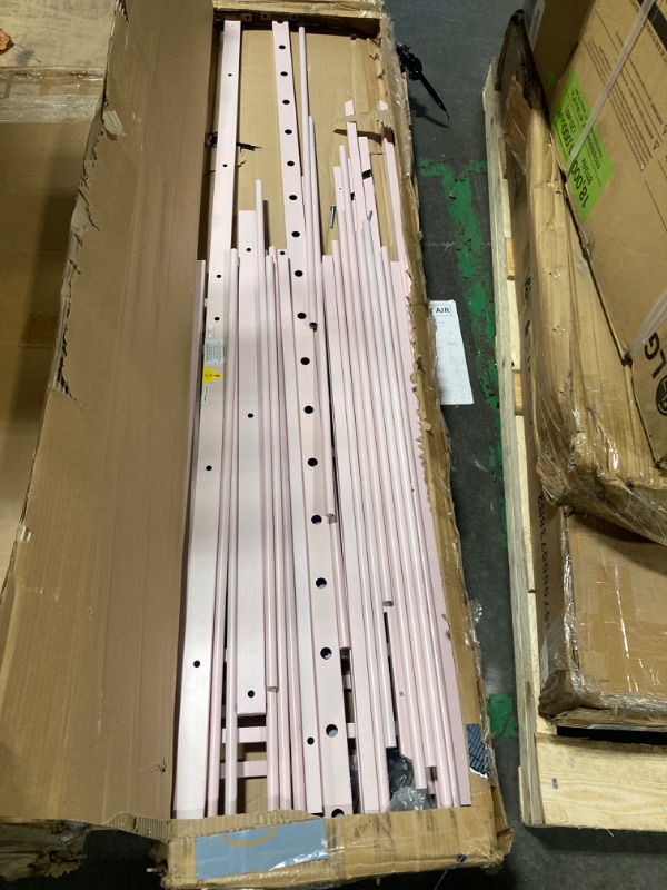 Photo 1 of ***loose hardware***Bellemave Twin Size Montessori Floor Bed, Metal House Bed Frame, House Floor Bed for Kids, Montessori Floor Bed with roof, Playhouse for Kids, Pink