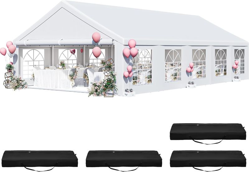 Photo 1 of ***Will need truck/SUV for pick up***YITAHOME 20x32 ft Party Tent Heavy Duty Outdoor Wedding Event Shelters Upgraded Galvanized Canopy with Large White Roof, Removable PVC Sidewalls & 4 Storage Bags
