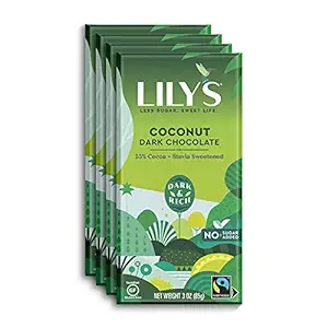 Photo 1 of LILY'S Coconut Dark Chocolate Style No Sugar Added, Sweets Bars, 3 oz (12 Count) Coconut 3 Ounce (Pack of 12) BB 04.25