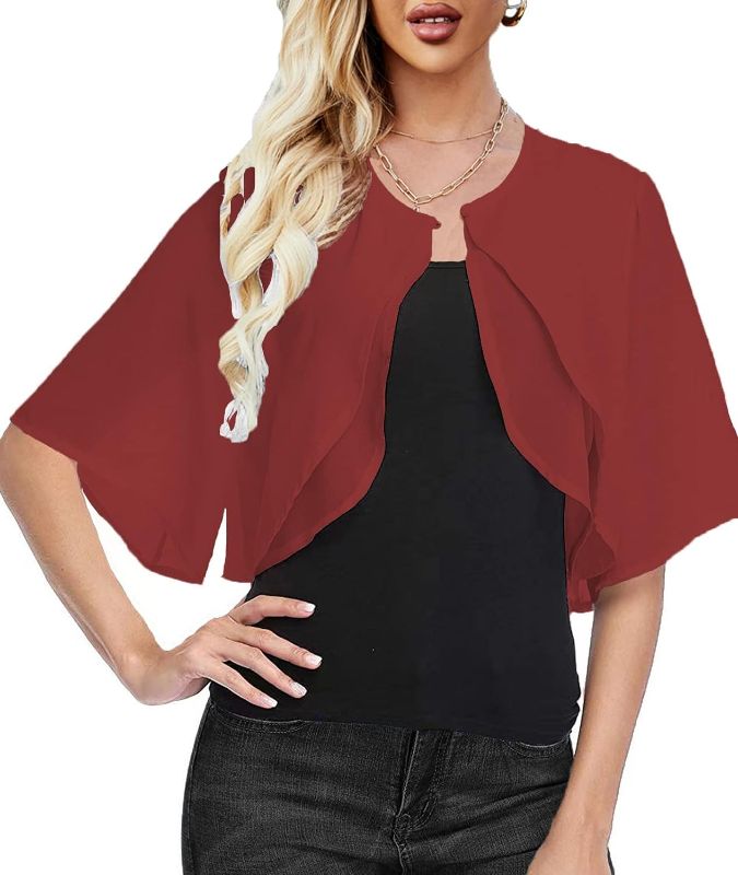 Photo 1 of Nosunyi Womens Sheer Chiffon Short Shrug Loose Wide Sleeve Lightweight Bolero Cardigan Blouse SIZE XXL