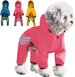 Photo 1 of Annchwool Dog Raincoat with Hood for Puppy Small Medium Dogs,Waterproof Dog Rain Coat Jacket with Reflective Strap and Leash Hole,Easy to Put On & Off Poncho(Pink,L)