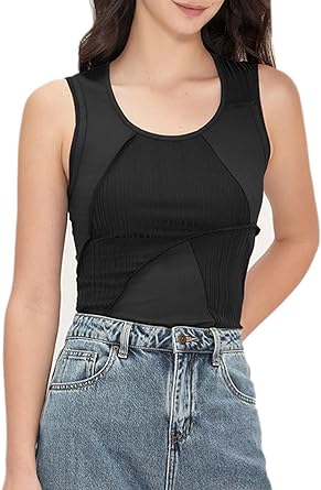 Photo 1 of AMIMIV Womens Sleeveless Summer Tank Tops Tight Crewneck Shirts 2024 Trendy Casual Solid Blouse SIZE L