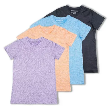 Photo 1 of Real Essentials 4 Pack: Girls Short Sleeve Dry-Fit Crew Neck Active Athletic Performance T-Shirt
