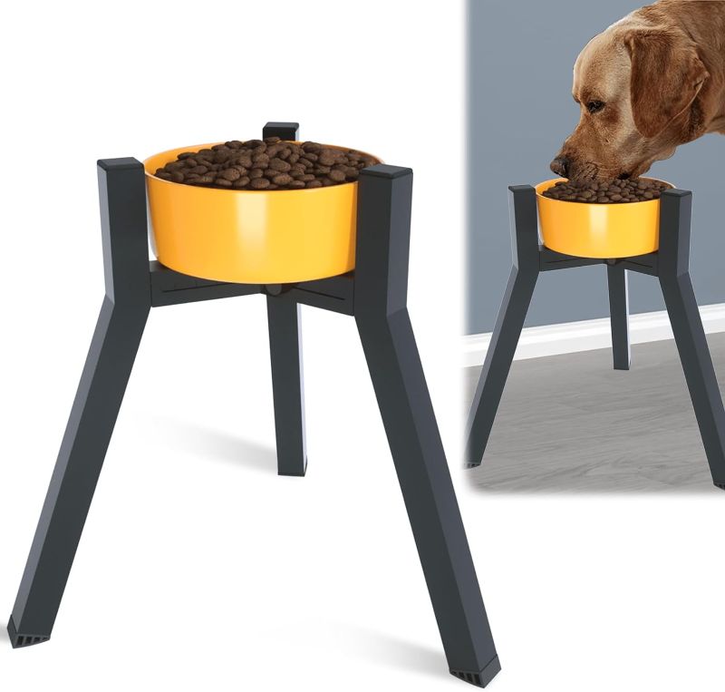Photo 1 of Tioncy Wood Dog Bowl Stand for Large Dogs, Fits 8-12 Inch Bowls, 1 Set Adjustable Raised Food Stand and 1600 ml Stainless Steel Dog Bowl, Elevate Pet Food Water Feeder Holder, 14 Inch Tall