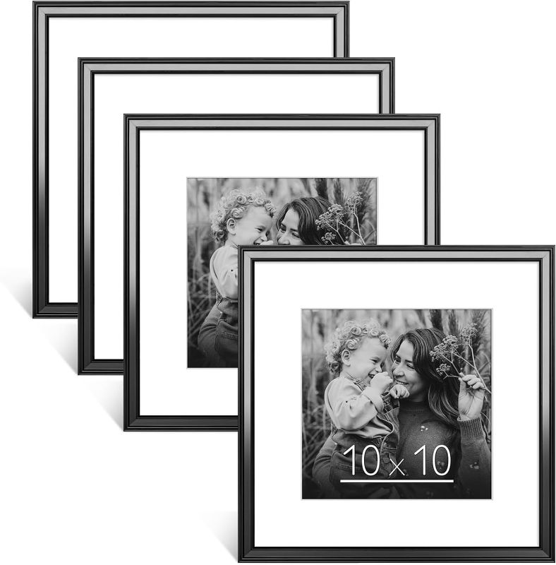 Photo 1 of Anozie 10x10 Picture Frames Gold, Display Pictures 8x8 with Mat or 10x10 Without Mat, 10 x 10 Frame Square with HD Plexiglass for Wall or Desktop Decoration Suitable for Photos, Artworks, 4 Pack