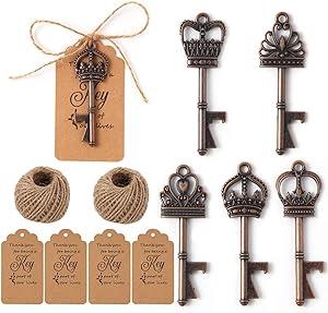 Photo 1 of 100PCS Crown Key Bottle Openers Wedding Favors, Skeleton Key Bottle Opener?Bridal Shower Party Favors with Card Tag?Red Copper?